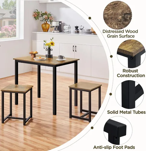 Vista 40 de Yaheetech Juego de mesa de comedor de 3 piezas, juegos de mesa y sillas de cocina para 2 personas, mesa compacta con 2 taburetes y diseño de ahorro