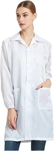 ESD - Vestido de manga larga unisex antiestático para laboratorio no elástico ajuste cómodo uniforme de solapa pequeño blanco