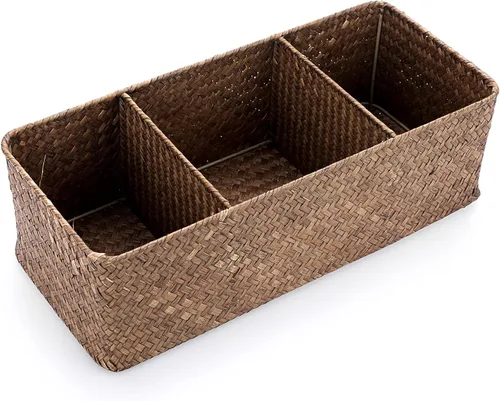 Vista 10 de ELLDOO Cesta de almacenamiento de mimbre de mimbre de hierba marina, organizador de cápsulas de café de gran capacidad para cápsulas K Cup Marrón