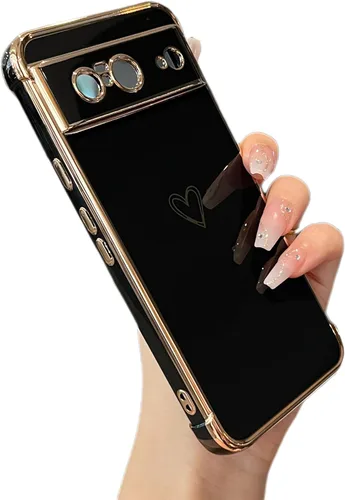 Vista 92 de ZTOFERA Funda diseñada para Google Pixel 7a, bonito diseño de corazones de amor con borde chapado y protección de lente de cámara, para Google Pixel