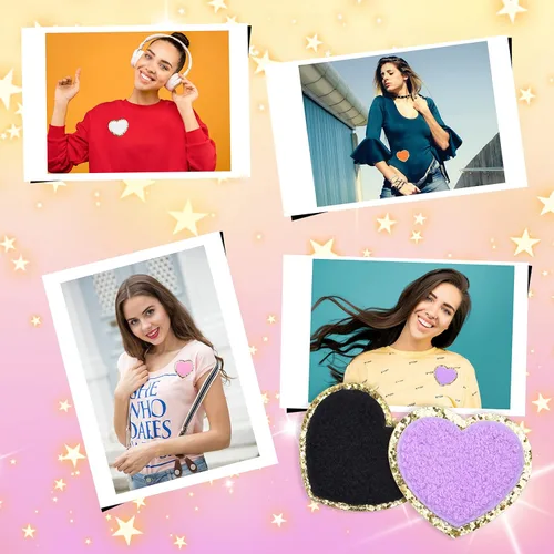 Vista 7 de Kare & Kind Parches bordados de chenilla con forma de corazón para planchar para ropa, camisas, uniformes, vestidos, chaquetas, bolsos, sombreros