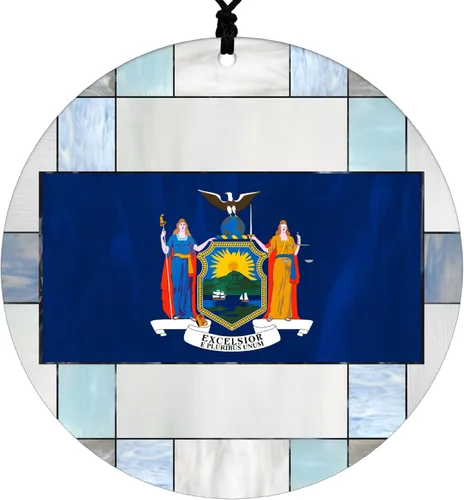 Vista 23 de New Hampshire Christmas Ornament - Faux Stained Glass Design Effect Featuring State Flag - 2026 Hanging Acrylic Disc Decoration for Tree - Unique