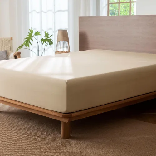 Vista 4 de MooMee Sábana bajera ajustable de solo 100% algodón lavado con textura parecida al lino, transpirable, duradera, suave, cómoda, bolsillo profundo