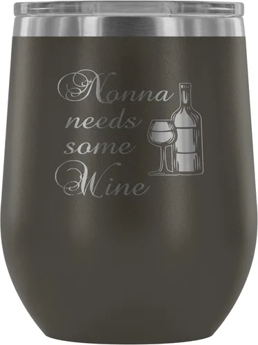 Vista 5 de Nonna Needs Some Wine - Vaso de vino aislado con tapa, vaso de vino de acero inoxidable sin tallo de 12 onzas, taza de viaje aislada al vacío