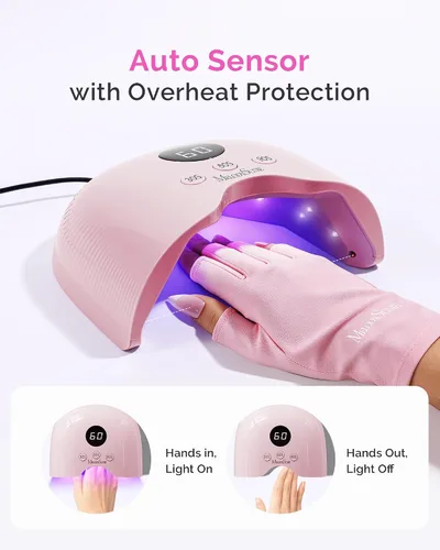 Vista 6 de MelodySusie Lámpara de uñas LED compacta con guantes UV, secadora de uñas P-PLUS30A con sensor inteligente que cura todos los geles, especialmente
