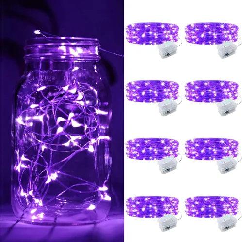 Vista 31 de Paquete de 8 luces de hadas que funcionan con pilas, 20 mini luces LED de 7 pies, alambre plateado, luces parpadeantes para bricolaje, fiestas
