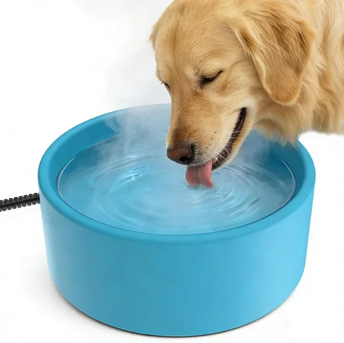 Tazón calefactable para mascotas, cuenco de agua para perros con alambre antimordidas para perros, gatos, conejos, pollos (azul)