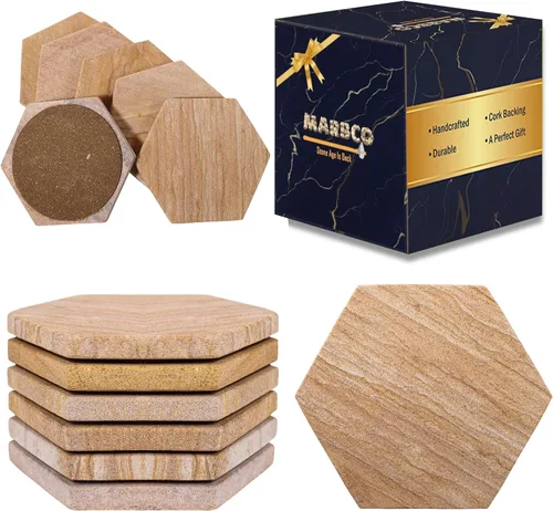 Vista 11 de Posavasos redondos absorbentes de agua hechos a mano para bebidas, 4 pulgadas de ancho, hechos de arenisca arcoíris (juego de 6 sin soporte)