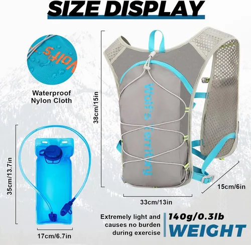 Vista 6 de Hydration Backpack with 2pcs 2L Water Bladder, Lightweight Water Backpack for Hiking, Hydration Vest with 2pc Wrist Braces and 1pc Head Band for