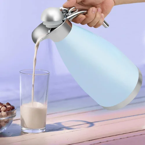 Vista 3 de Jarra de café, botella de viaje de acero inoxidable, doble pared aislada al vacío, jarra térmica, jarra de café, jarras termo, frasco al vacío (azul)