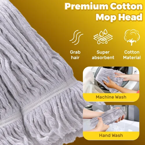 Vista 6 de Trapeador comercial de algodón de 61 pulgadas para limpieza de suelos con mango largo industrial resistente para garaje, almacén, oficina, hogar, 1