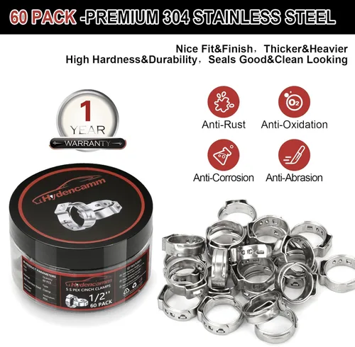 Vista 3 de Hydencam - Paquete de 60 abrazaderas de cincha PEX de 1/2 pulgada, anillos de crimpado de acero inoxidable 304 de alta calidad, anillos de sujeción