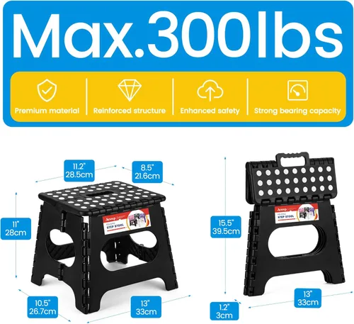 Vista 4 de ACSTEP Taburete plegable para adultos de 11 pulgadas de altura, taburete de plástico ligero plegable con capacidad de hasta 300 lbs, taburete