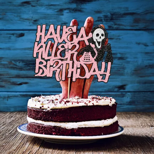 Vista 7 de Gyufise 1 pieza de decoración de pastel de cumpleaños con purpurina montada de terror clásico de Halloween para temática de terror sangriento