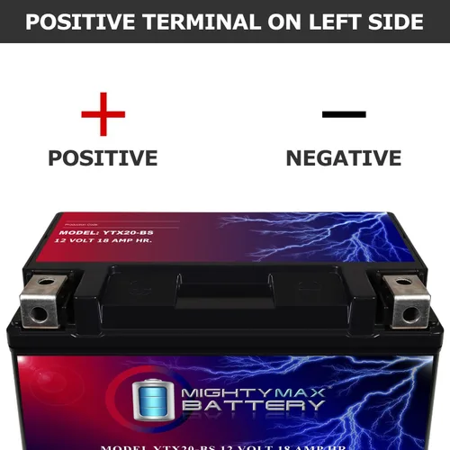 Vista 3 de Mighty Max Battery YTX20-BS - Batería de 12 voltios 18 AH, 270 CCA, recargable libre de mantenimiento SLA AGM para motocicleta