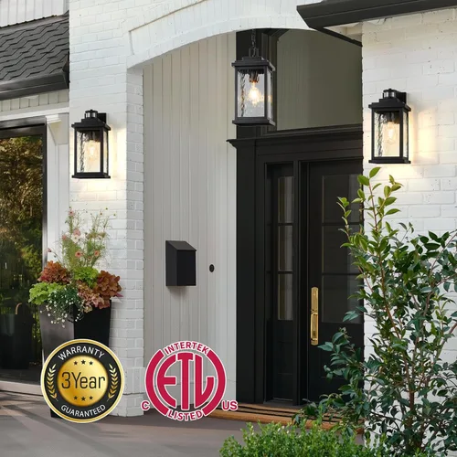 Vista 4 de VIANIS Lámparas Colgantes Grandes de Exterior de Bronce con Vidrio Texturizado, Luminaria Colgante Impermeable Antioxidante con Cable Ajustable