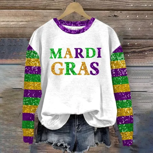 Vista 2 de Sudadera de Mardi Gras para mujer, ropa para el día del desfile de Nueva Orleans, divertida sudadera con capucha con cuello redondo y capucha