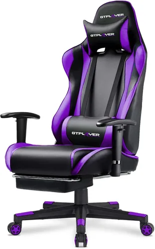 Vista 13 de GTPLAYER Silla de juegos con reposapiés, silla ergonómica de escritorio para juegos de computadora, silla reclinable, ajuste de altura del asiento