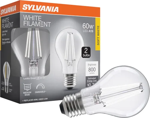 Vista 45 de Sylvania T14 - Bombilla LED transparente de filamento blanco, 3.5 W, regulable, 300 LMS, base media, 2700 K, blanco suave, 1 paquete (42266)