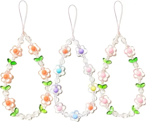 Vista 11 de Abalorio para teléfono con diseño de flores, correa de muñeca con cuentas para bolso de cámara, llavero