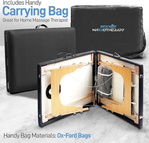 Vista 5 de SereneLife Mesa de masaje portátil, cama de masaje plegable profesional y ajustable con marco de madera para esteticista con reposacabezas