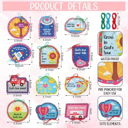 Vista 2 de Skyygemm Juego de 36 tarjetas religiosas con cordones, diseño de amor de Dios, Jesús, cristiano, tarjetas de costura para preescolares con 3
