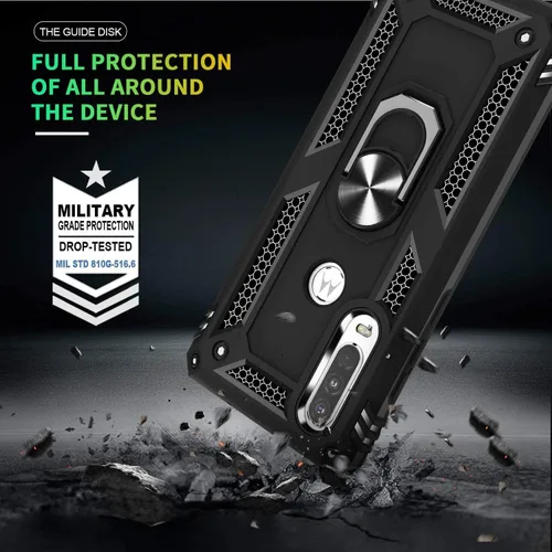 Vista 2 de YaHan Funda para Motorola Moto P40 Power/Moto One Action, 360 grados con anillo giratorio con función atril híbrida resistente de doble capa a