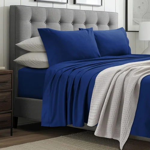 Vista 26 de Tribeca Living Juego de sábanas de algodón percal, tamaño King, 300 hilos, bolsillos extra profundos, estampado de cuadros Tribeca, multicolor