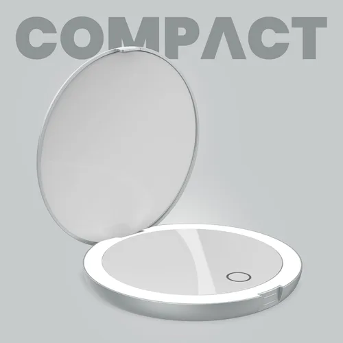Vista 2 de LUNA London Compact Travel Mirror Travel Makeup Mirror with Light LED Lighted Vanity Mirror with 3 Light Modes 7X Magnification Folding Chalk