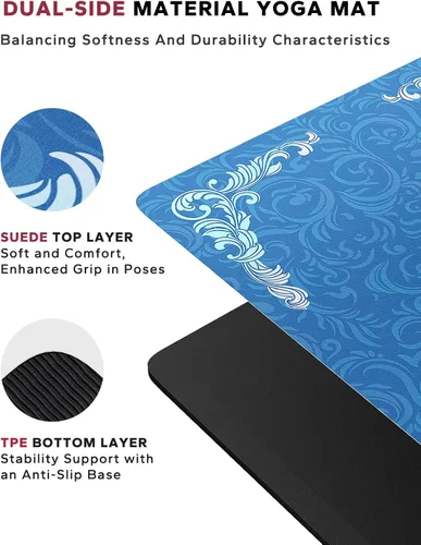 Vista 3 de HAPBEAR Large Yoga Mat - 72"x36" Extra Wide Exercise Mat - 1/4" Thick Dual Color PVC Anti-Slip Surface & High Cushioning - Ideal for Yoga, Pilates