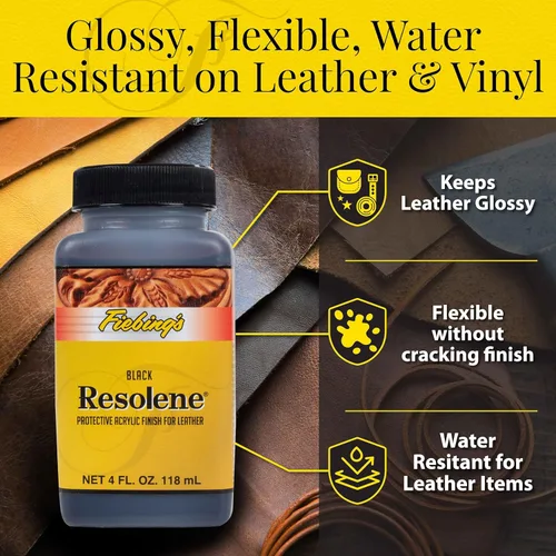 Vista 4 de Fiebing's Acrylic Resolene (4 onzas, negro) - Acabado protector de cuero acrílico - Capa superior flexible y resistente al agua para botas teñidas