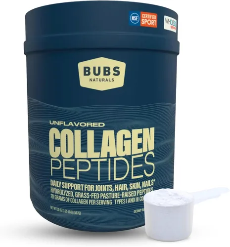 BUBS Naturals Péptidos de colágeno en polvo, colágeno para mujeres y hombres, péptidos hidrolizados, sin sabor, obtenido de ganado alimentado con