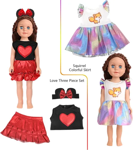Vista 5 de 10 conjuntos de ropa para muñecas de 18 pulgadas, incluye vestidos y conjuntos para muñecas tipo American Doll, regalos de cumpleaños para niñas