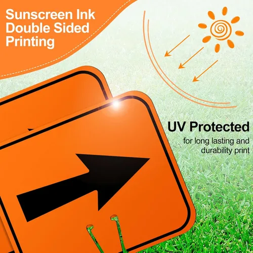 Vista 3 de Geetery 6 letreros de desviación naranja con flecha de tráfico, cono de carretera, direccional superior izquierda, derecha, flechas rectas