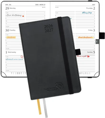 POPRUN Agenda de bolsillo 2026-2027, tamaño del bolso, 4 x 6.25 pulgadas, calendario de bolsillo (julio de 2026 a junio de 2027) para bolso,