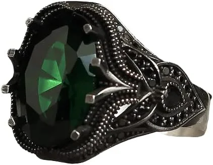 Zircon Ring-925k Unisex Silver Jewelry-Vintage Gemstone Ring-Gift for Him and Her-925k Turkish Handmade Sterling Silver Green Ring