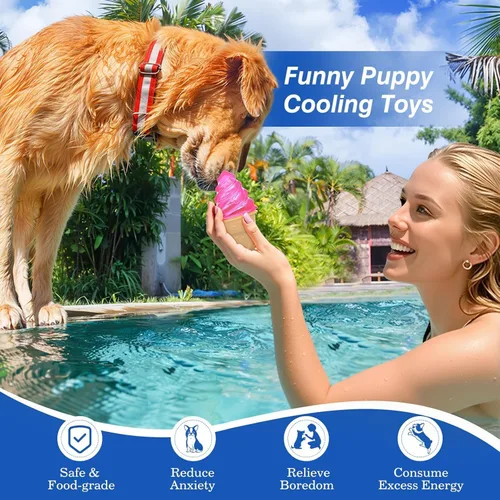 Vista 4 de Pawaboo Juguetes masticables refrescantes para perros, paquete de 2 juguetes congelables para dentición de mascotas para cachorros para enfriar