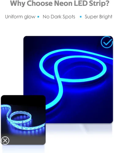 Vista 5 de Tira de luces de neón azul de 82 pies, regulable, impermeable, IP65, tira de luces flexibles de neón 25M 120LEDs/M 110V ~ 130 V CA para decoración