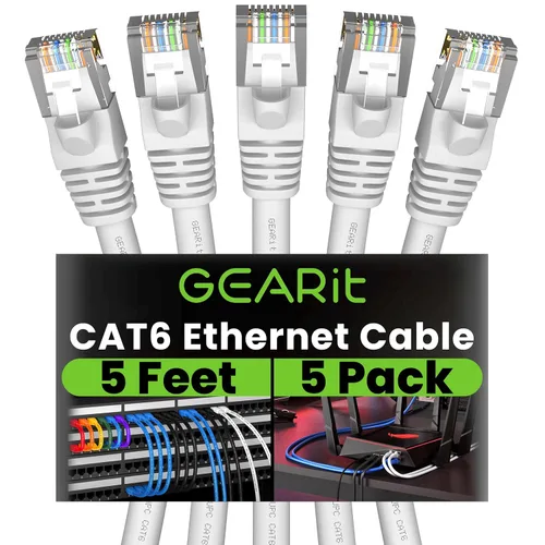Vista 34 de GEARit Paquete de 5 cables Ethernet Cat6 de 100 pies Cable de conexión de red RJ45, conectores chapados en oro sin enganches de 10 Gbps - Cable