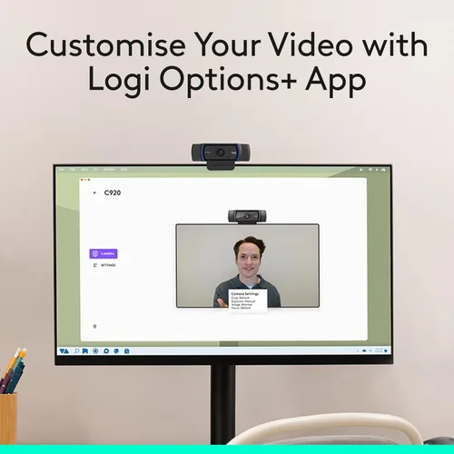 Vista 6 de Logitech Cámara web C920x HD Pro para PC, video Full HD 1080p/30fps, audio claro, corrección de luz HD, funciona con Microsoft Teams, Google Meet