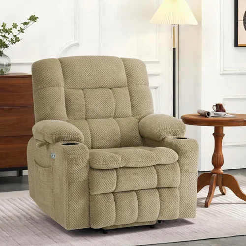 Vista 2 de MCombo Silla reclinable eléctrica de doble motor para personas mayores, silla elevadora plana con calor y masaje, silla elevadora pequeña, Beige