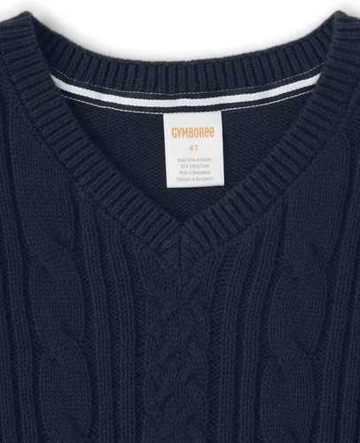 Vista 3 de Gymboree Chaleco de suéter de punto trenzado con cuello en V para niños y niños pequeños