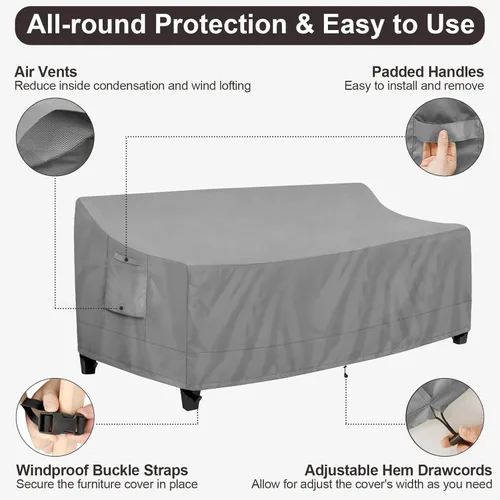 Vista 5 de PureFit Funda impermeable para sofá de exterior, funda para muebles de sofá de patio, funda de 4 plazas para exteriores con ventilación de aire