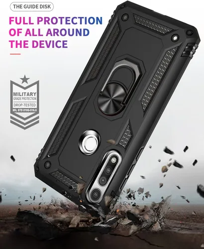 Vista 6 de Funda compatible con Moto G Fast, con protector de pantalla HD, grado militar anillo de montaje para automóvil, soporte híbrido de policarbonato