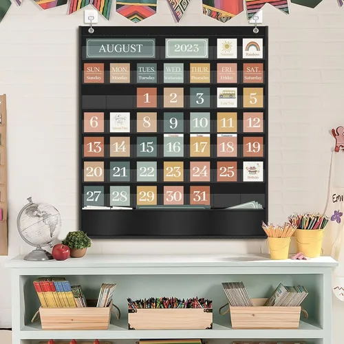 Vista 6 de Godery Calendario bohemio de bolsillo para tarjetas de aula, suministros escolares, decoraciones para profesores, tablón de anuncios de pre-kínder a