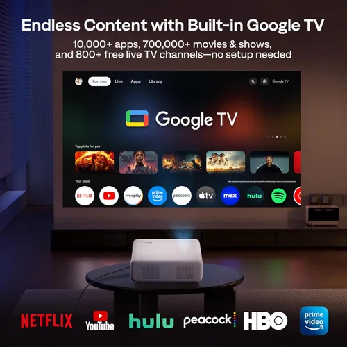 Vista 2 de Aurzen EAZZE - Proyector inteligente compatible con Google TV D1G 4K con WiFi y Bluetooth, enfoque automático y Keystone, Dolby Audio, Zoom