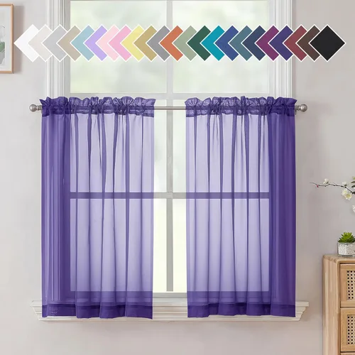 Vista 232 de Aiyufeng 2 paneles de cenefa transparente negra de 14 pulgadas de largo, cortinas cortas para dormitorio, cortinas de cocina para ventana pequeña