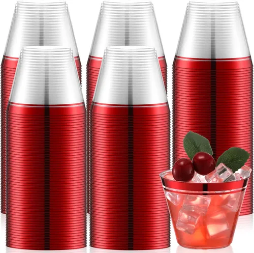 Vista 9 de Skylety 100 vasos de vino de plástico de 9 onzas con borde de graduación, vasos desechables para bebidas de boda, copas de cóctel para actividades