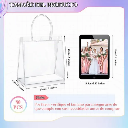 Vista 2 de Saintrygo 80 bolsas de regalo de plástico transparente con asas, pequeñas bolsas de regalo reutilizables de PVC transparente para compras, recuerdos