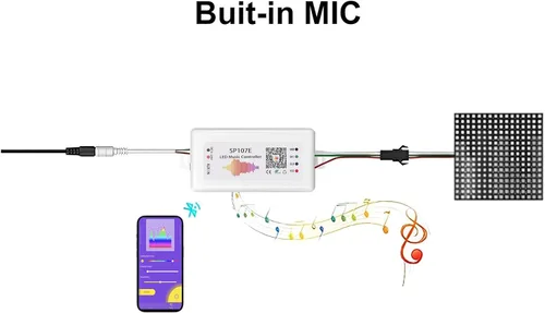 Vista 4 de SP107E Controlador de luz LED de píxeles direccionables DC 5V-24V con música móvil BT para WS2812B, WS2801, WS2813 Soporte Varios chips IC LED A